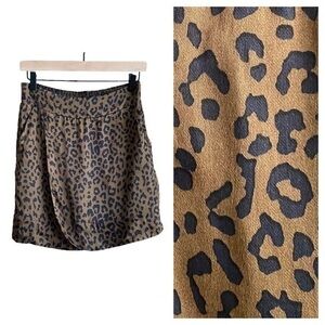 Swildens Brown Black Satin Leopard Animal Print Faux Wrap Tulip Drape Skirt